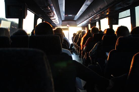 Inside a charter bus rental